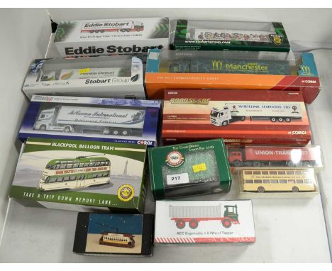 A collection of Corgi and other die cast model vehicles, including: Corgi Roadscene limited edition Volvo FH Fridge Trailer -