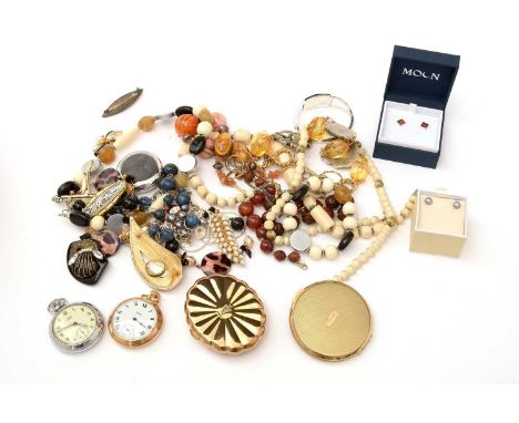 A boxed contemporary costume jewellery and watches, some silver set items including a set of rose-agate jewellery.