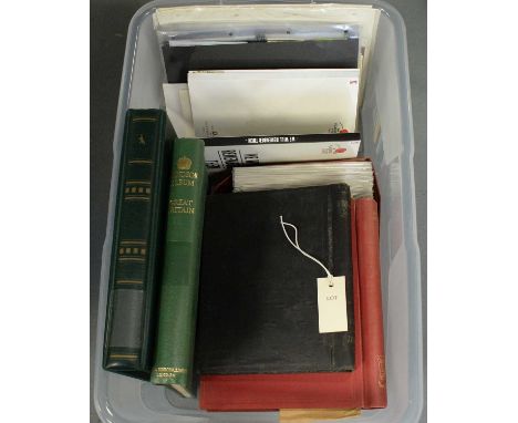 A collection of stamp albums, First Day Covers and coin covers, one box. 