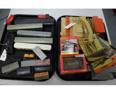 A collection of Hornby model railway buildings and accessories, including: Hornby Engine Shed, in box; Hornby Signal Box, in 