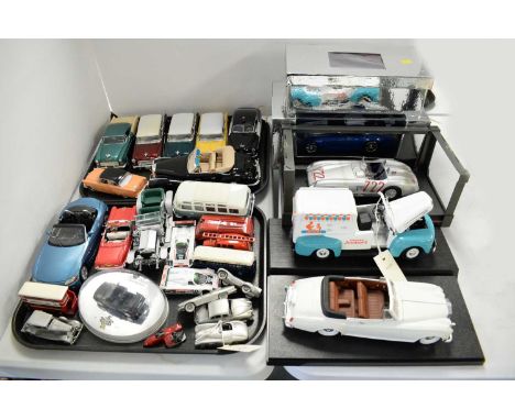 A collection of die-cast model vehicles, including: Maisto Volkswagen van; Meccano Dinky Toys fire engine; Danbury Mint pewte