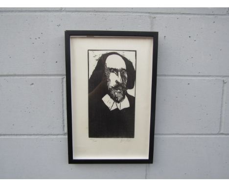 LEONARD BASKIN (1922-2000) A framed and glazed limited edition woodcut, portrait of William Shakespeare. Pencil signed and No