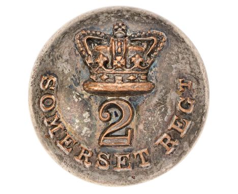 2nd Somerset Militia Victorian Officer coatee button circa 1835-55.  Good scarce silvered closed-back bearing crown over 2 ov