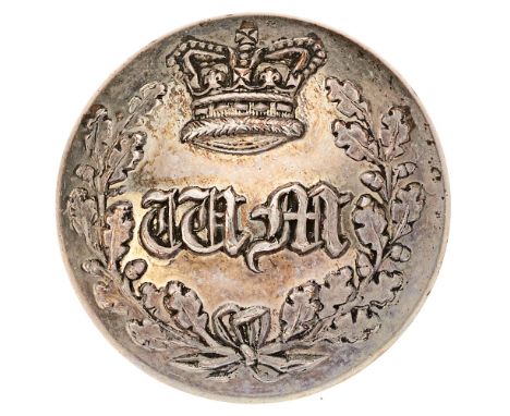 Worcester Militia Victorian Officer coatee button pre 1855.  Good scarce silvered closed-back bearing crown over WM within oa
