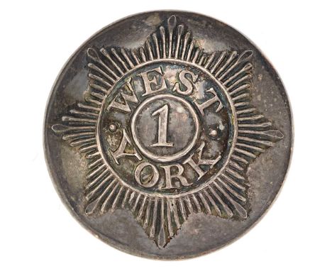 1st West York Militia Victorian Officer coatee button pre 1853.  Good scarce silvered closed-back bearing star with title cir