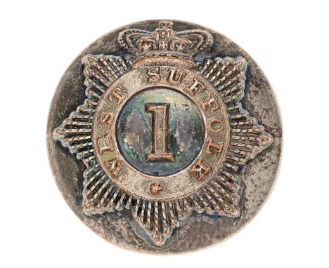 West Suffolk Militia Victorian Officer coatee button circa 1840-55.  Good scarce silvered closed-back bearing crowned star wi