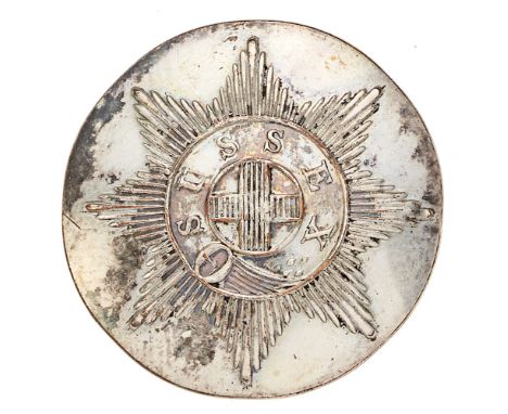 Sussex Militia Georgian Officer coatee button circa 1800-32.  Good scarce silvered open-back bearing Garter star inscribed SU