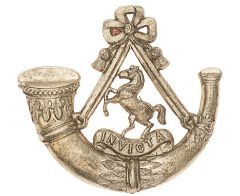 West Kent Light Infantry Militia Victorian pre 1881 glengarry badge. Good scarce die-stamped white metal strung bugle with th