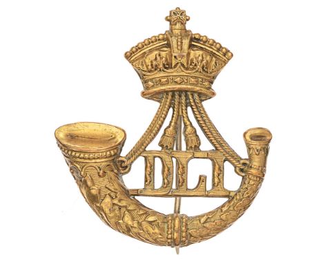 Durham Light Infantry Victorian pagri badge circa 1881-1901.  Good scarce die-stamped brass large Imperial crowned strung bug