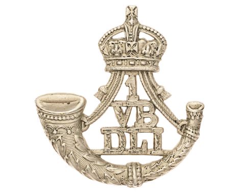 1st  (Stockton on Tees) VB Durham Light Infantry DLI cap badge circa 1901-08.  Good scarce die-stamped white metal crowned st