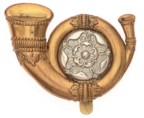 Kings Own Yorkshire Light Infantry Victorian / Edwardian Smasher hat KOYLI badge.  Good large die-stamped brass French Horn w