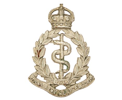 Volunteer Royal Army Medical Corps Edwardian cap badge. circa 1901-08.   Good scarce die-stamped white metal crowned laurel s