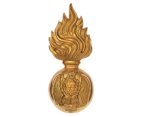 Irish. Princess Victoria's (Royal Irish Fusiliers) fur cap grenade circa 1881-1914. Good scarce die-stamped brass flaming gre