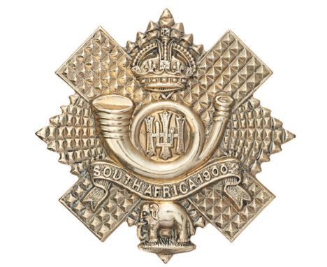 Scottish 5th,7th &amp; 8th Bns. Highland Light Infantry HLI post 1908 glengarry badge.  Good scarce die-stamped white metal T