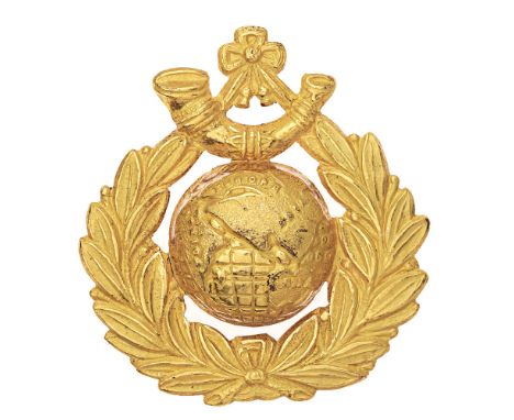 Royal Marines Light Infantry Staff and Colour Sergeant cap badge circa 1897-1923.  Good die-stamped gilt Globe and laurel sur