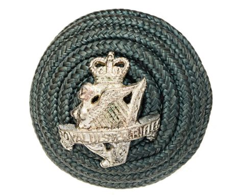 Irish. Royal Ulster Rifles Officer green cord boss bearing silvered badge circa 1953-68.   Badge being crowned Maid of Erin H