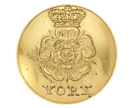 2nd West York Militia Georgian Officer coatee button circa 1800-32.  Good scarce gilt open-back bearing crowned rose over YOR