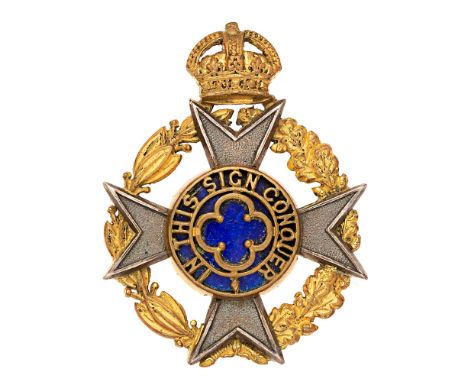 Royal Army Chaplain's Department dress cap badge circa 1939-52. Fine gilt crowned wreath, half of laurel, half of oak, mounte