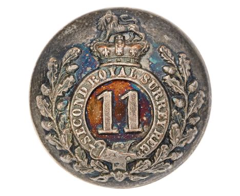 2nd Royal Surrey Militia Victorian Officer coatee button circa 1840-55.  Good scarce silvered closed-back bearing title strap