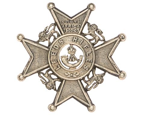 7th Bn. (Leeds Rifles) PWO West Yorkshire Regiment Officer post 1908 cap badge.  Good die-cast silvered Maltese cross with So