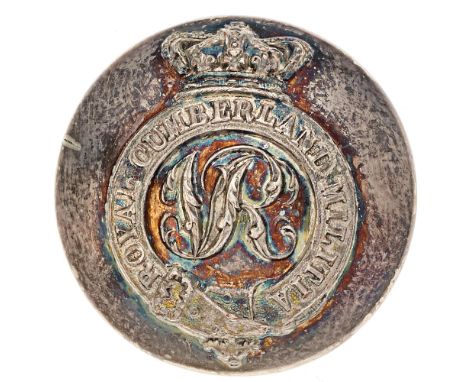 Cumberland Militia Victorian Officer coatee button circa 1840-55.  Good scarce silvered closed-back bearing crowned title str