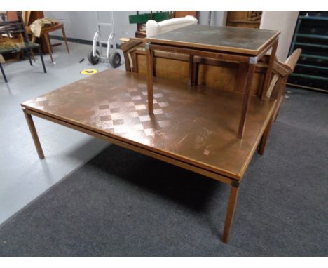 A twentieth century Danish rectangular copper topped table together with similar lamp table 