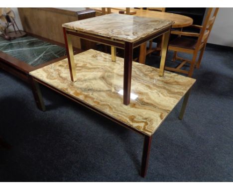 A late 20th century Danish marble topped coffee table with matching lamp table. 