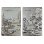 A LARGE PAIR CHINESE ENAMELED PLAQUES DEPICTING A 'SNOWSCENE', 20TH CENTURY
