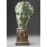 A EUROPEAN EARTHEWARE SCULPTURE, HEAD OF THE GODESS HYGIEIA, CIRCA 1900/1920