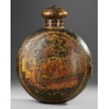A LARGE MUGHAL PAINTED METAL PELGRIM'S FLASK, INDIA, 19TH CENTURY