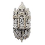 AN OTTOMAN MOTHER OF PEARL INLAID WOODED TURBAN STAND (KAVUKLUK), TURKEY OR SYRIA, EARLY 20TH CENTUR