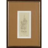 ANTON PIECK INK SKETCH OF BASEL, SWITZERLAND, CA 1968