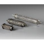 THREE OTTOMAN SILVER PIERCED SCROLL CASES, 19TH CENTURY