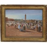 ORIENTALIST SCHOOL, MARKET SCENE MARRAKECH, GOUACHE ON PAPER, 20TH CENTURY