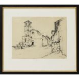 ANTON PIECK, INK SKETCH OF ORVIETO, ITALY, 1968