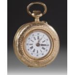 A 14 CARAT GOLD REMONTOIR LADIES POCKET WATCH, CIRCA 1900
