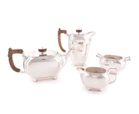 A George VI Mappin &amp; Webb four piece silver tea and coffee set, including a coffee pot, teapot, milk jug and sugar bowl, 