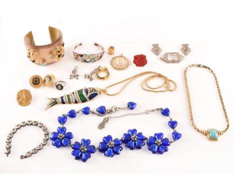 A collection of costume jewellery, including a vintage Christian Dior simulated turquoise yellow metal necklace, a&nbsp; mult