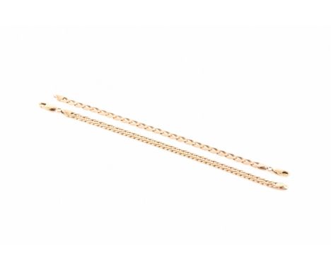 A 9ct yellow gold cuban link bracelet, 20.5cm length, together with a 9ct yellow gold square curb bracelet, 20cm length. (2) 