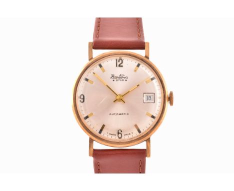 A&nbsp;9ct gold Bentima Star automatic wristwatch, the silvered dial with date aperture and baton indices and hour markers, i