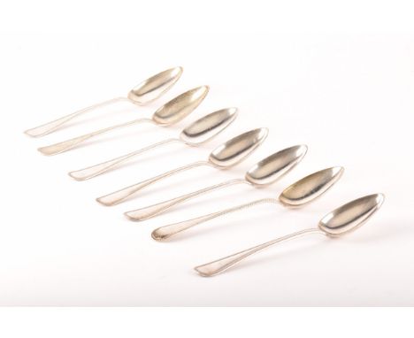 Seven Danish silver serving spoons, with beaded edging, crest engraved,&nbsp;hallmarked for Copenhagen 1899 by Vilhelm&nbsp;C