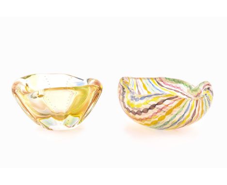 A 1950's Murano Zanfirico glass latticino ribbons bowl, approximately 18cm width x 8cm high, together with an irregular shape