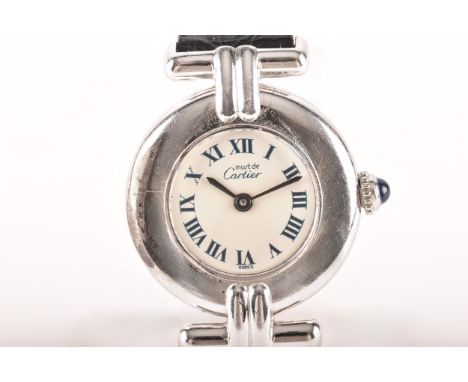 A Must de Cartier 925&nbsp;Colisee silver quartz ladies&nbsp; wristwatch, the dial with blue Roman numerals, with jewelled cr