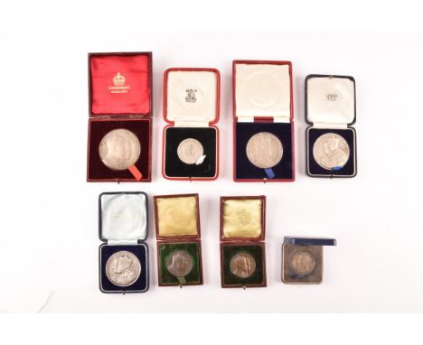 A collection of Commemorative Coronation silver, silvered and bronze medals, including the Coronation of HM King George VI an