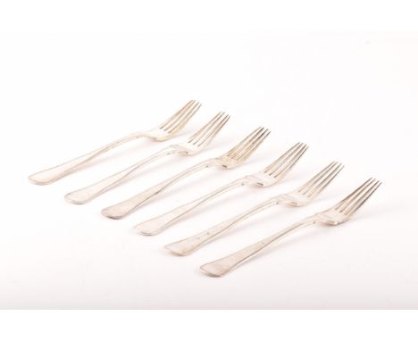 set of six Danish silver dinner forks, thread pattern, hallmarked for Copenhagen 1954, assay mark for Peter R. Hinnerup, 21cm