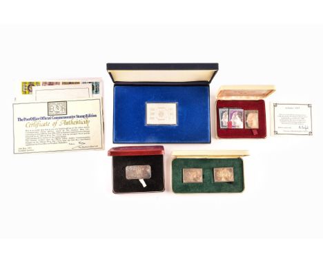 Silver stamps, including a cased Post Office Official Commemorative Proof Quality Sterling Silver Replica of 10p Stamp Togeth