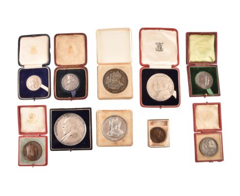 A collection of Commemorative Coronation silver and bronze medals, including Birth &amp; Deaths Registration &amp; Marriage A