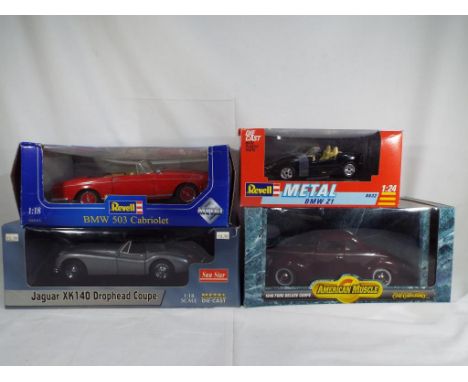 ERTL, Revell and Sun Star - four boxed diecast vehicles in 1:18 and 1:24 scale comprising a 1940 Ford Delux Coupe, a Jaguar X