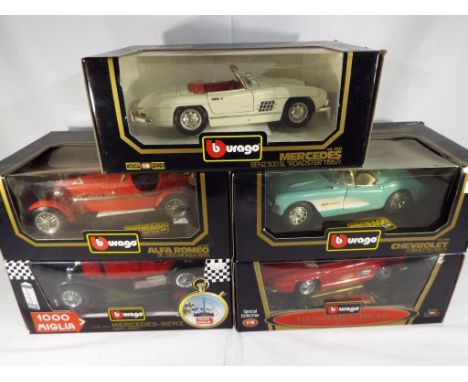 Burago - five 1/18 scale precision diecast models, (all different), excellent in original window boxes (the boxes with minor 