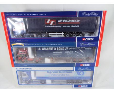 Corgi - 3 diecast 1:50 scale models Volvo F88 Tautliner, Andrew Wishart # CC13109, Scania Topline Curtainside, H J van Bentum